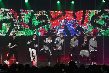 GOT7 performing on Mnet M Countdown at CJ E&M Center in Seoul in 2014; historical Korean music-programming context, not a FAST lineup